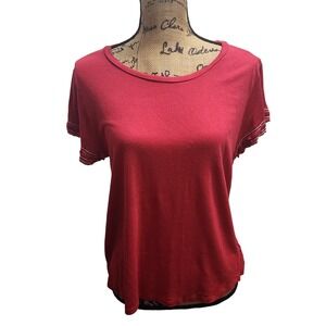 Bobaeu Red Textured Short Sleeve Crew Neck Top Women Size L